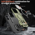 thumbnail image 3 of Case for iPhone 17 6.1-inch with Adjustable Metal Camera Lens Cover Stand Compatible with MagSafe [Military-Grade Protection] Rugged Heavy Duty Magnetic Case,Green,For iPhone 17, 3 of 6