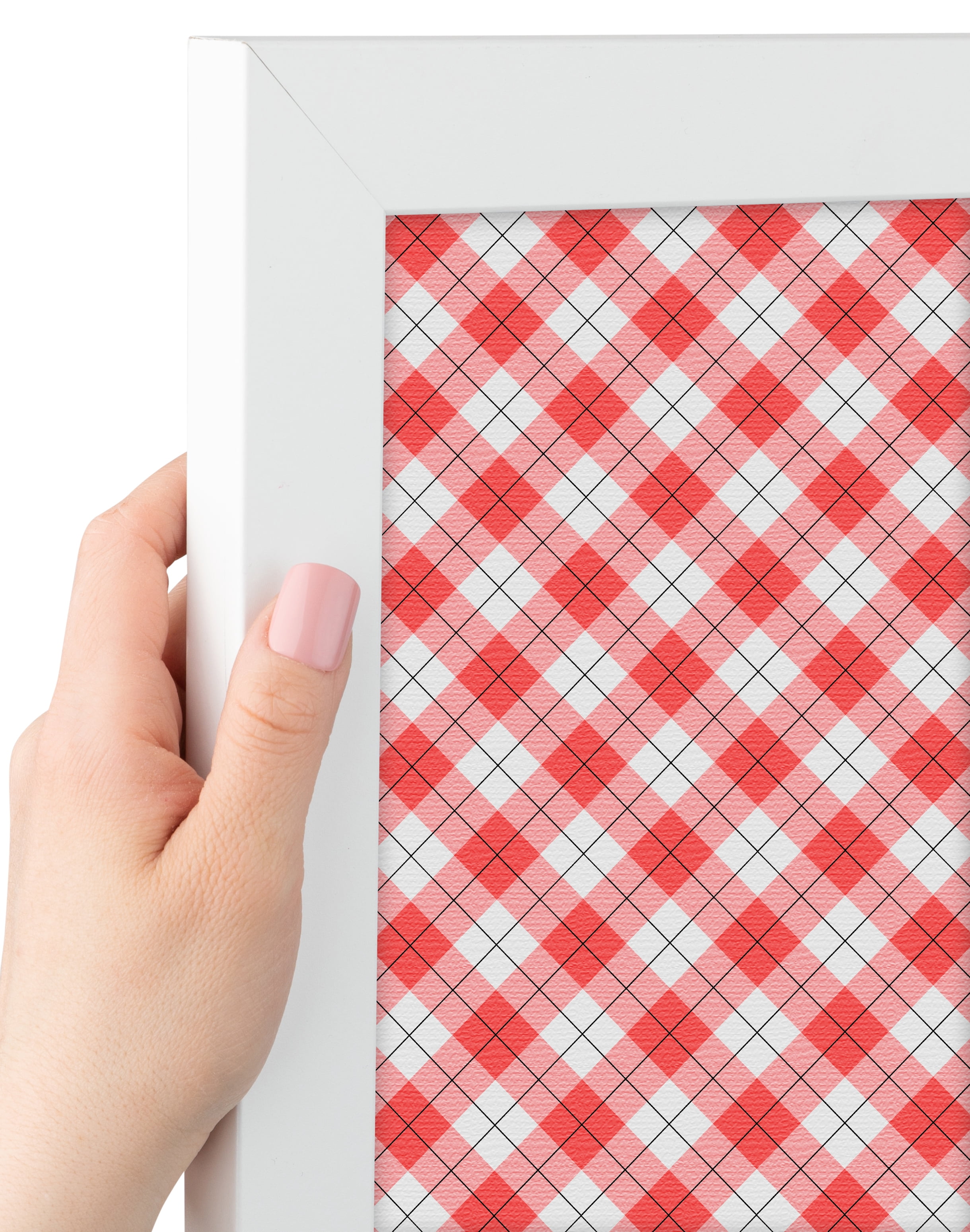PinPix ArtToFrames 26x10 Custom Cork Bulletin Board Argyle Red   Poster Board Has a Fabric Style Canvas Finish, Framed in Satin White Frame (PinPix-646)