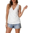 thumbnail image 2 of INSPIRE CHIC Deep V Neck Tops for Women's Sleeveless Hollow Out Wrap Ruched Button Decor Causal Blouses S White, 2 of 6