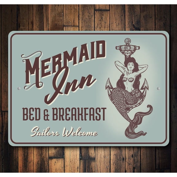 Mermaid Inn Novelty Decor, Metal Wall Sign - 10x14 Inches