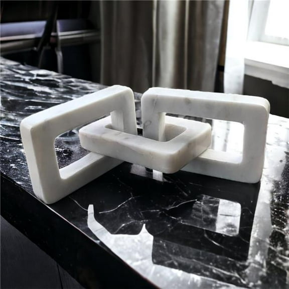 Metrotex Designs 16003 Marble 3 Link Cornered Rectangle Chain Decor - White