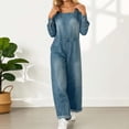 thumbnail image 6 of Womens One Piece Jumpsuit Denim Print Long Sleeve Relaxed Fit with Pockets Blue L, 6 of 6