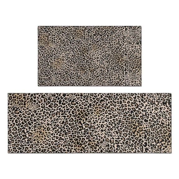 Black and Tan Leopard Print Kitchen Rugs Sets Of 2,Anti Fatigue Kitchen Mat Rugs Non Slip Washable,Decorative Kitchen Floor Mats for Kitchen,Sink,Laundry,17"x30" 17"x47"