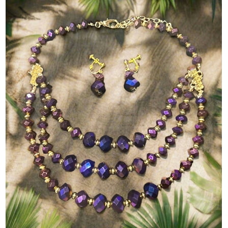 Clip on gold and purple multi colored bead necklace and earring set