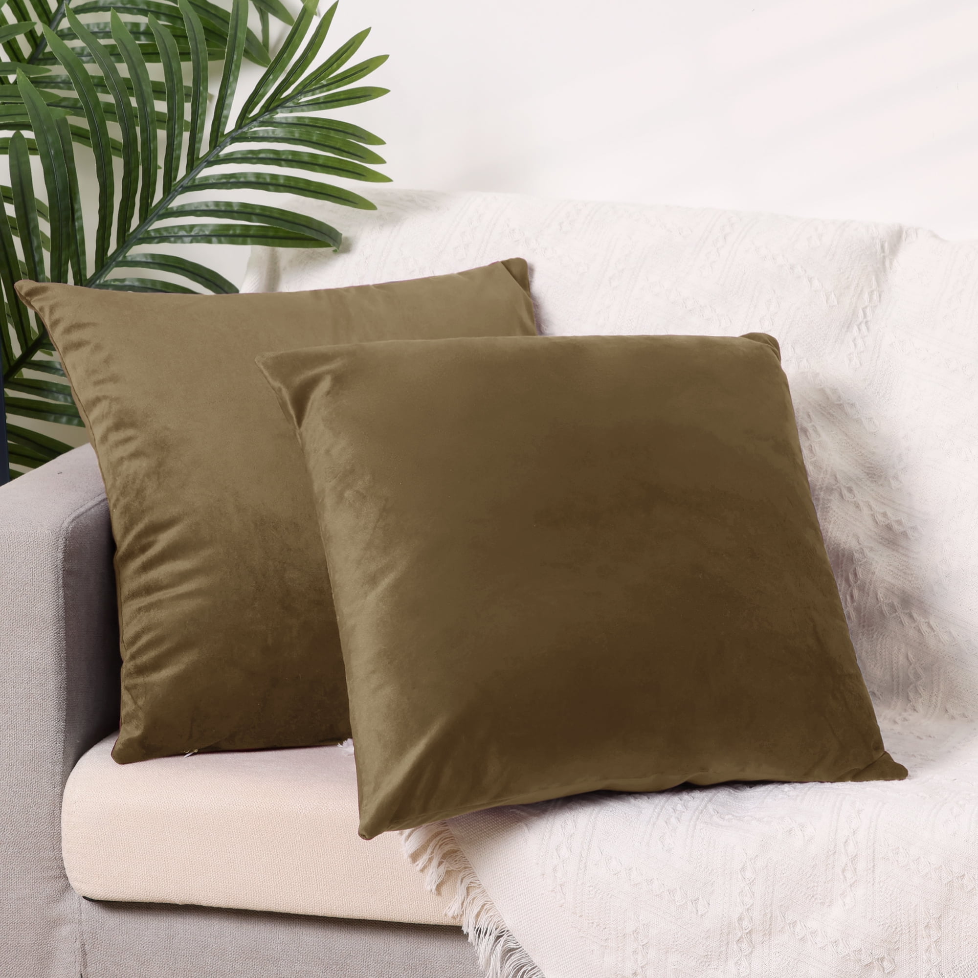 Unique Bargains Velvet Modern Zipper Cushion Decorative Throw Pillow Covers (2 Count) Brown 16" x 16"