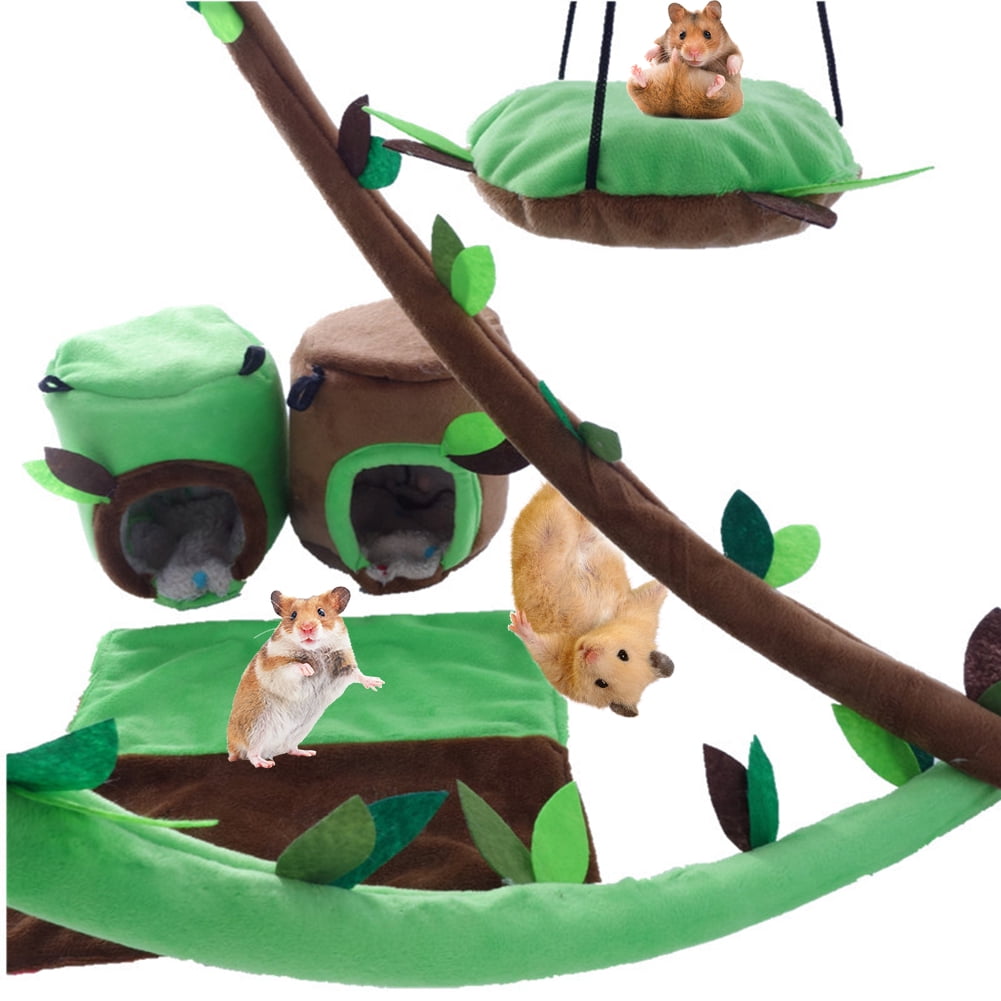6PCS Small Pet Toy Hamster Hammock Small Pet Stump Nest Forest Leaf Tunnel Totoro Guinea Pig
