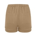 thumbnail image 6 of CPNG Girls Cotton Linen Casual Shorts Elastic High Waist Shorts Solid Color Summer Comfy Loose Drawstring Shorts with Pockets(Khaki,11-12 Years), 6 of 9