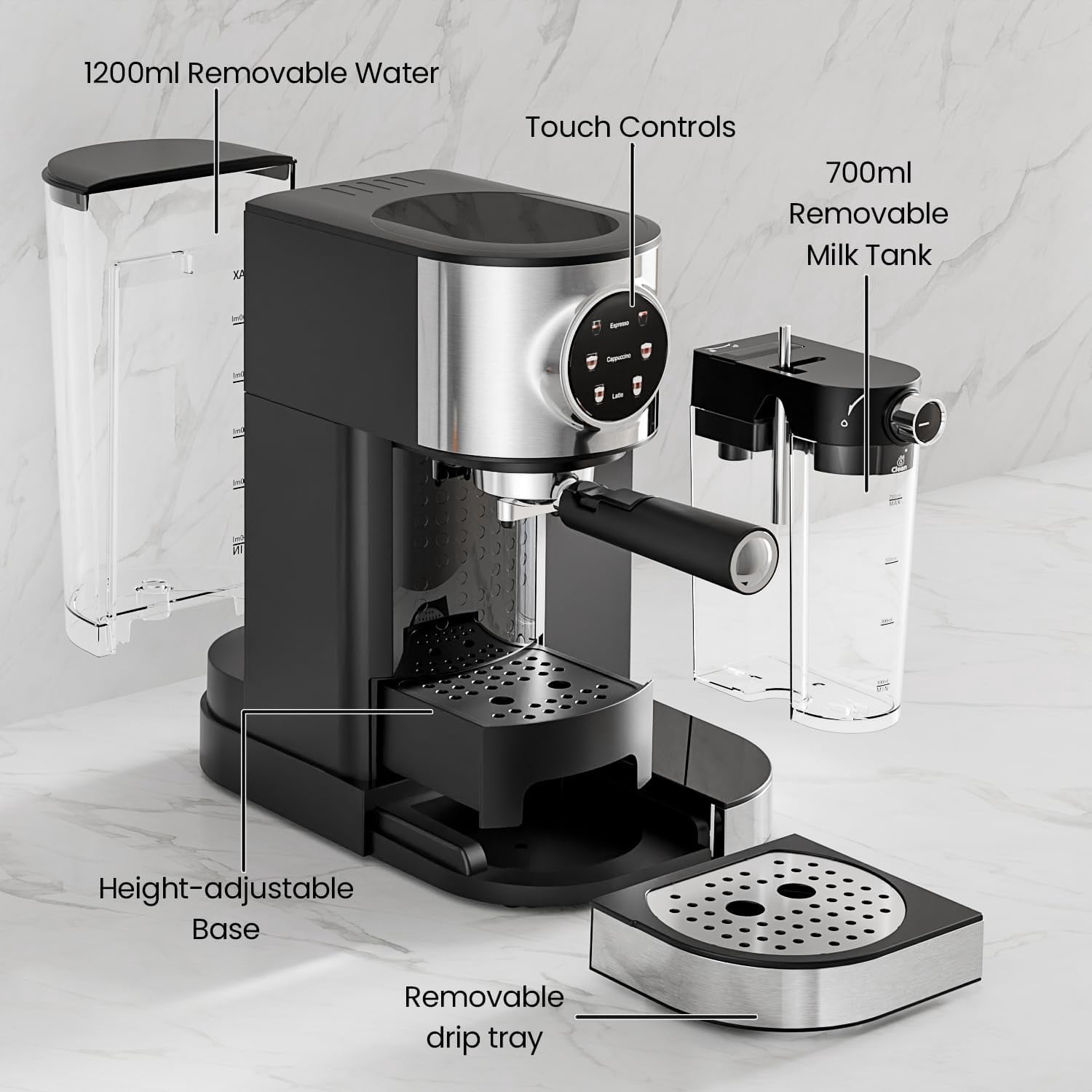 CRZOE 20Bar Espresso Machines 20Bar Automatic Espresso Machine - Pre-Infusion System, Single/Double Shot, Café-Quality Flavor