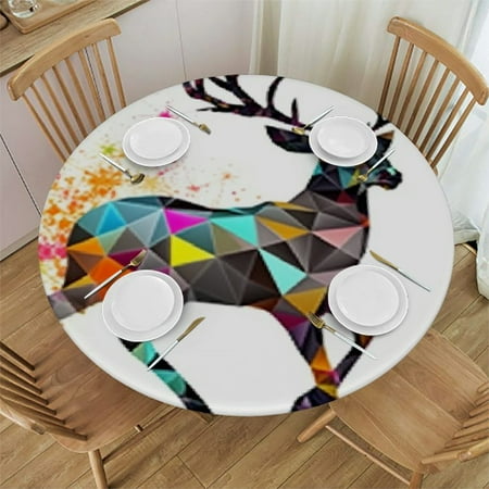 

Patifu Deer Triangles Colorful Tail Round Table Cover Stain Resistant Washable Indoor Outdoor Tablecloth Kitchen Dining Wedding Parties Picnic Farmhouse 100% Polyester Fiber 31-35