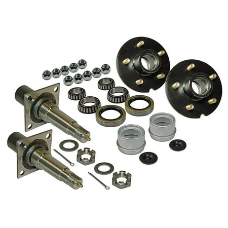 Adjustable Flange Bearings - Pair of 5-Bolt on 4-1/2 Inch Trailer Hub Assemblies - Includes (2) Flanged, 1-3/8 Inch to 1-1/16 Inch Tapered Spindles & Bearings