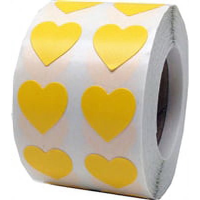 Yellow Heart Stickers, 0.5 Inch Wide, 1000 Labels on a Roll