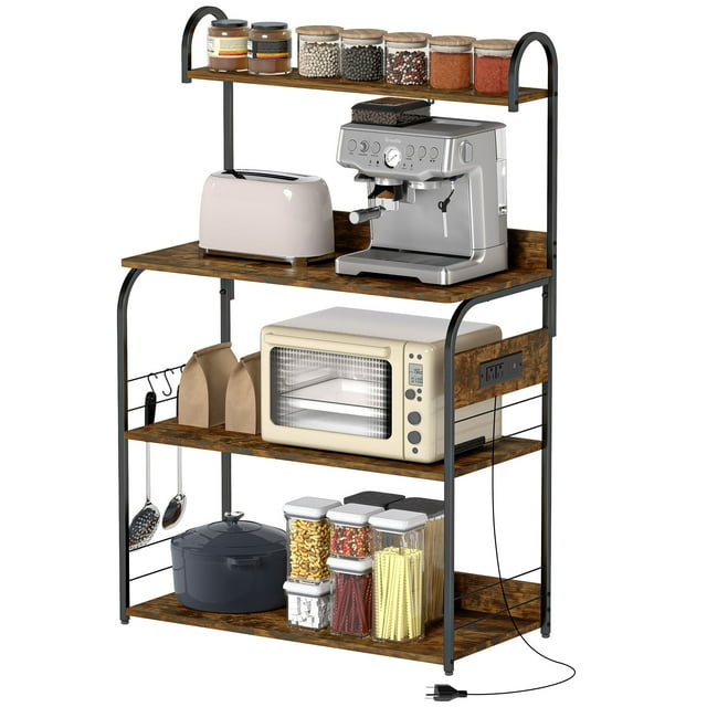 HOMCOM Baker's Rack with Power Outlet, Microwave Stand, Rustic Brown