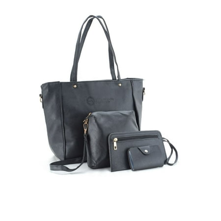 Black Messenger Shoulder Bag Lux Decor 4 Piece: Women Handbag Shoulder Bag Leather Messenger Hobo Bag Satchel Purse Tote - Black ()