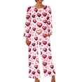 thumbnail image 6 of Hueook Valentine Day 2 Piece Set Valentines Day Pj Women's Casual Valentine's Day Non Positioning Printed Long Sleeved+cropped Pants with Pockets Home Sports Pajamas Set Pink L, 6 of 6