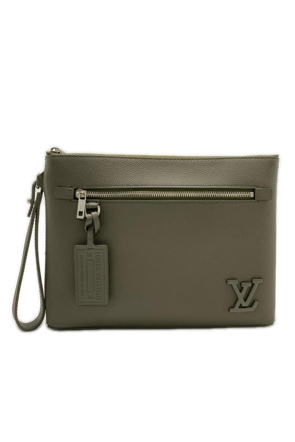 Pre-Owned LOUIS VUITTON LV Aerogram Takeoff Pouch Khaki M81735 Clutch Bag Calf Leather Men's