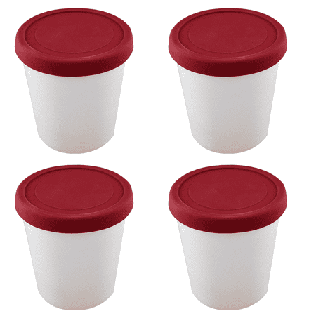 

4 Pack Ice Cream Containers Freezer Storage Tubs with Silicone Lids for Homemade Ice Cream Sorbet and Gelato Freezer Dishwasher Safe Red