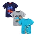 thumbnail image 2 of HILEELANG 2-7T Toddler Little Boys 3-Pack T-Shirts Dinosaur Fire Truck Space Rocket Graphic 100% Cotton Short Sleeve Summer Tees Blue Gray Teal 2T 3T 4T 5T 6T 7T, 2 of 6