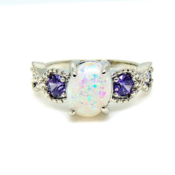 Tatum Statement Ring Oval Shape Fire Opal Purple Cz Womens Ginger Lyne Collection