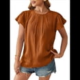 thumbnail image 3 of Blusa Tipo Túnica Holgada Informal Elegante de Verano para Mujer, con Cuello Plisado y Corta Marrón L, 3 of 10