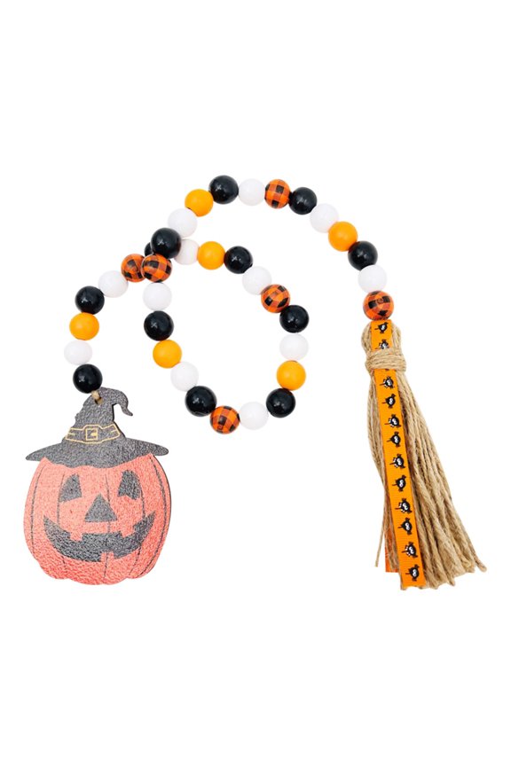Fall Beads Garland Halloween Hanging Decor with Pumpkin Maple Leaf and Plaid Tassels Bead Tassels Colorful Wooden Beaded for Thanksgiving Farmhouse , Fall Harvest Home Decorations.