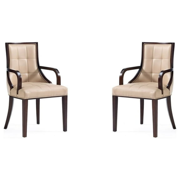 Manhattan Comfort Fifth 18.5" Faux Leather Dining Armchair in Tan (Set of 2)