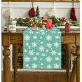 thumbnail image 5 of hulanddfd Christmas Snowflake Table Runner, 72x13 inches Rectangle Light Blue Tablecloth with White Snowflake Patterns Linen Placemats Winter Holiday Kitchen Dining Table Decoration, 5 of 6