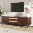 thumbnail image 5 of Harper & Bright Designs Rattan TV Stand for 75 inch TV, Wood TV Storage Cabinet with 2 Drawer, Media Console with Solid Wood Legs for Living Room, Natural Wood+Brown, 5 of 20