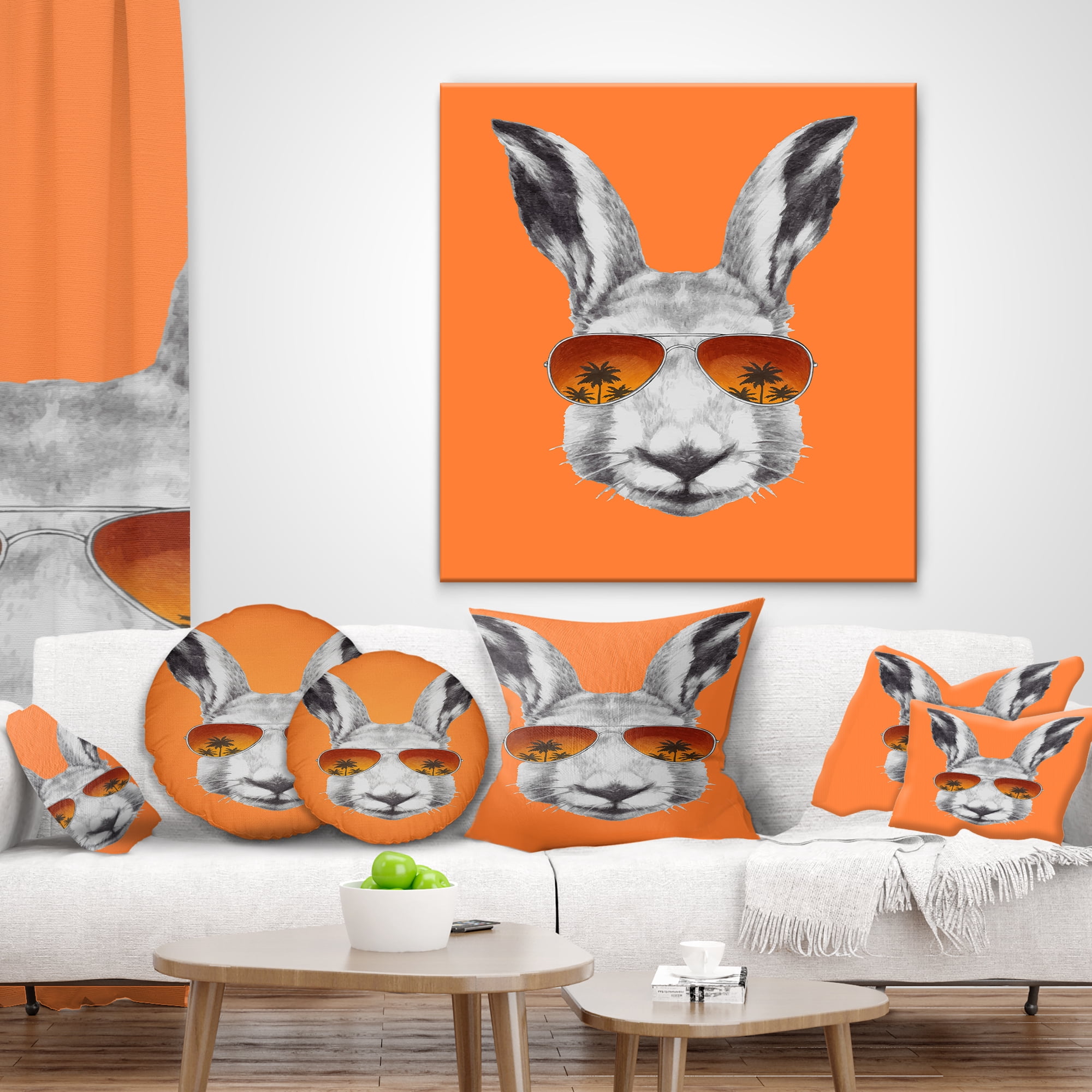 Designart Funny Rabbit with Sunglasses - Animal Throw Pillow - 16x16