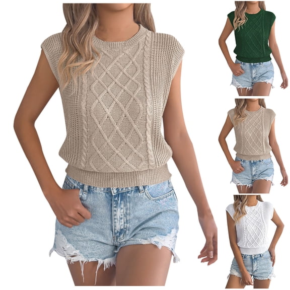 Horkkom Short Sleeve Sweater for Women Crew Neck Solid Color Pullover Sweaters Summer Casual Tops L