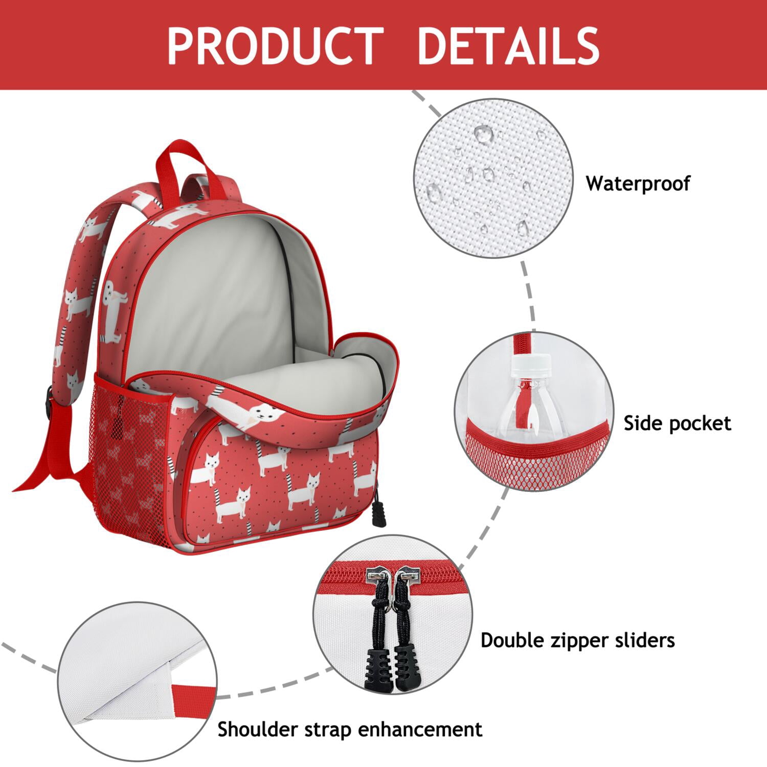 Tail Design Backpack - Breathable Padded & Functional for School Use