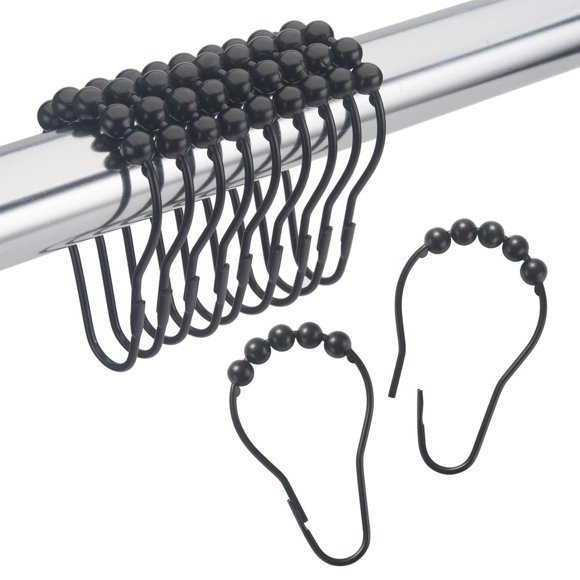 Shower Curtain Hooks Rings Metal Shower Curtain Hooks Rings for Bathroom Shower Rods Curtains Set of 12 Black