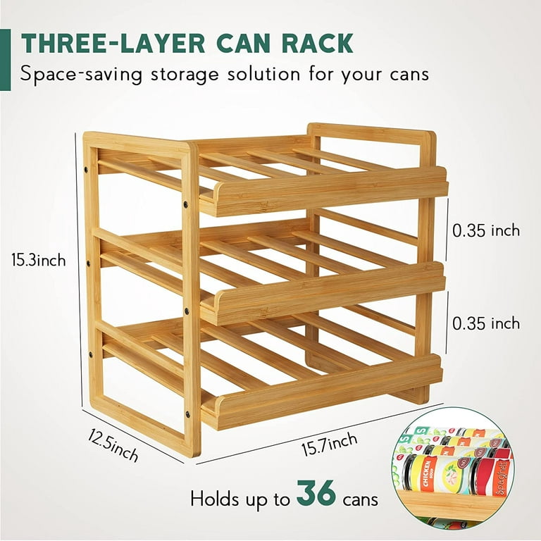 Bamboo Can Rack Organizer, 3 Tier Stackable Can Storage Rack with Label  Sticker and Marker Pen
