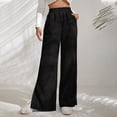thumbnail image 3 of Woman Elastic High Waist Long Pants Split Hem Pure Color Trousers Wide Leg Pocket Long Pants Black M, 3 of 6