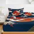 thumbnail image 6 of Twin Sze Fitted Sheet Set - Japanese Style 2 Piece Bedding Sets 16" Deep Pocket Fitted Sheet with 1 Pillowcase, Modern Cranes Cherry Flower Wave Navy Blue Brushed Microfiber Hotel Luxury Bed Sheets, 6 of 9
