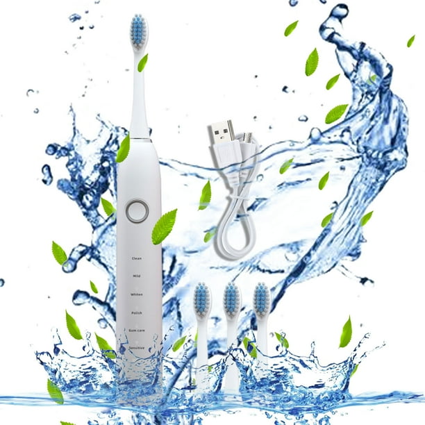 Fiudx Cepillo de Dientes Eléctrico, 6 Modos de Limpieza, 4 Cabezales de Repuesto, Resistencia Al Agua Ipx7, Carga Rápida Por Usb, 60 Días de Batería, Ideal para El Cuidado Bucal Diario, Blanco, 22 X