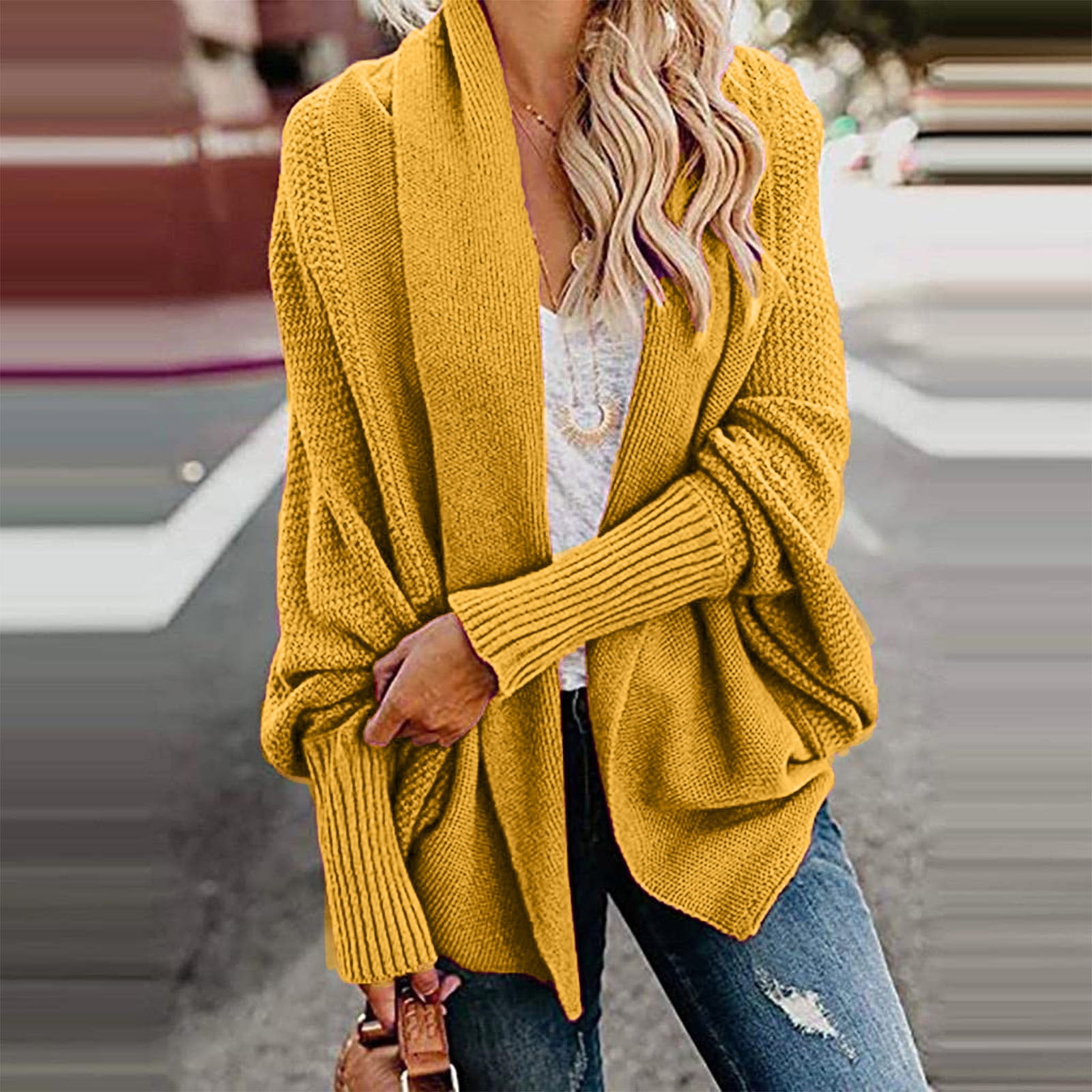 Qertyioot Women s Kimono Cable Knitted Slouchy Oversized Wrap Cardigan Sweater