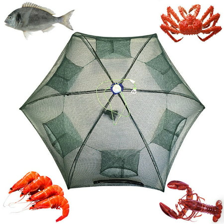 Foldable Crab Net Trap Cast Dip Cage Fishing Net for Fish Minnow Crawfish Shrimp Umbrella Design (Six