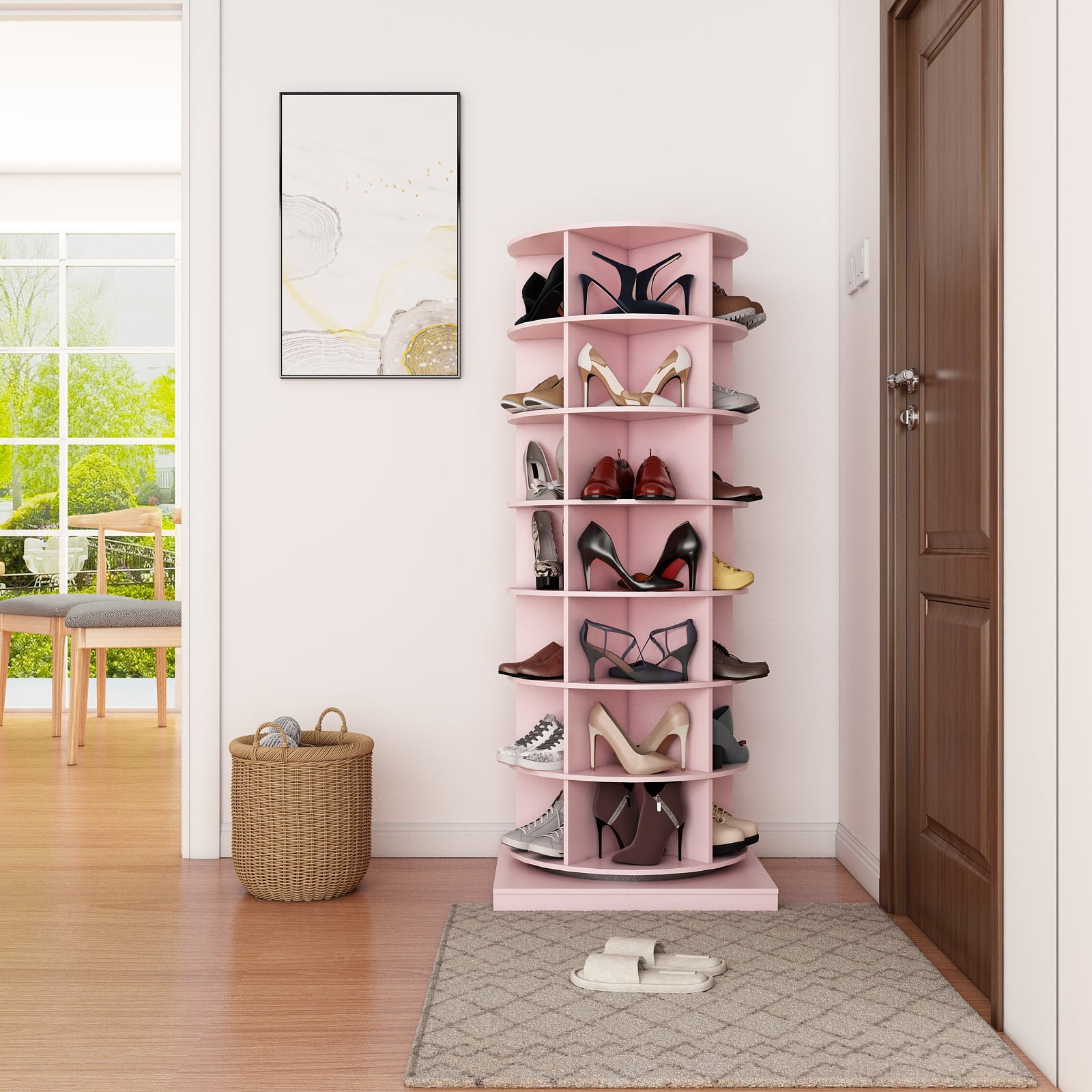 Design Pink Shoe Holder 7-Tier 360° Rotating Pink Shoe Rack