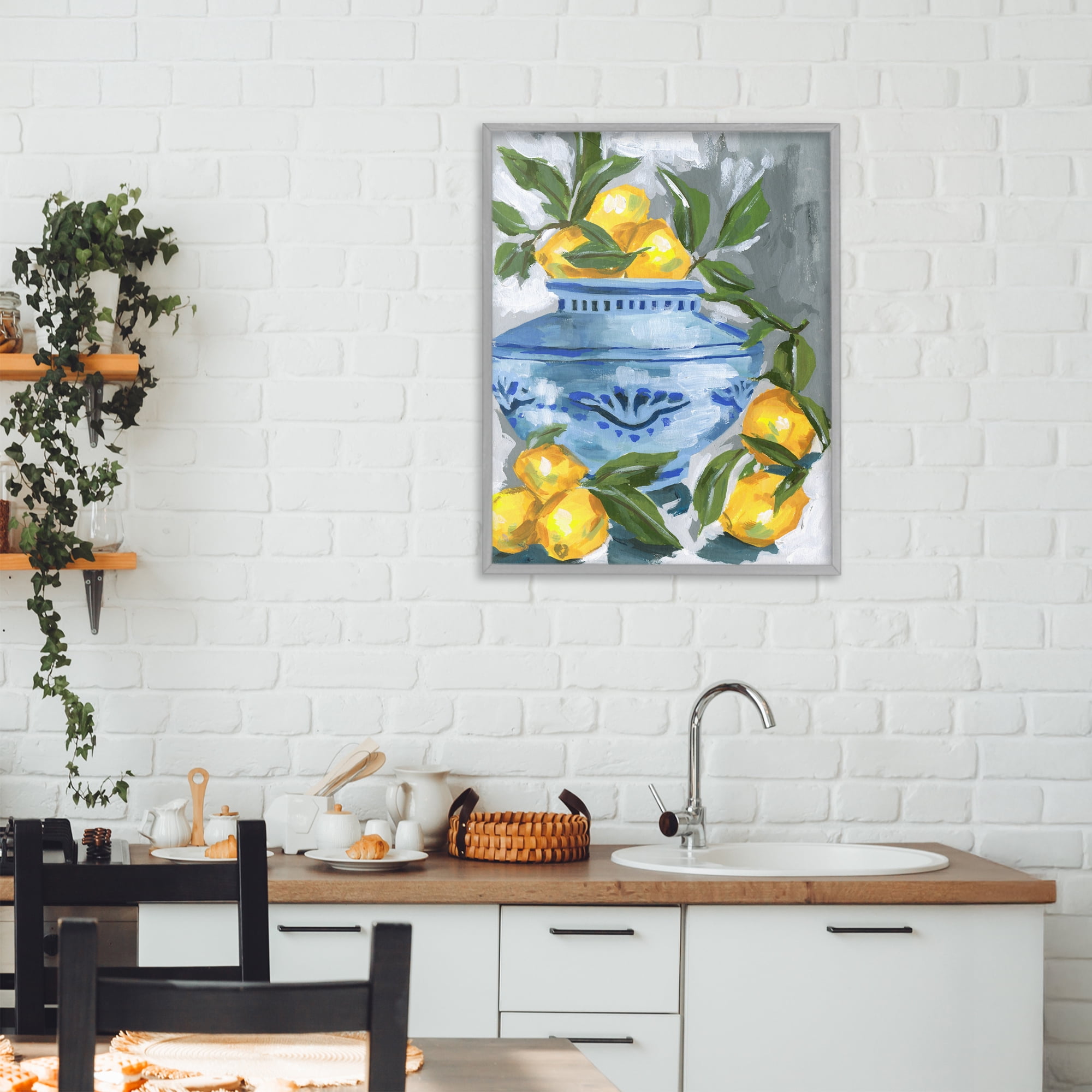 Stupell Industries Indigo & Lemon Vase Gray Framed Giclee Art, design by Melissa Wang