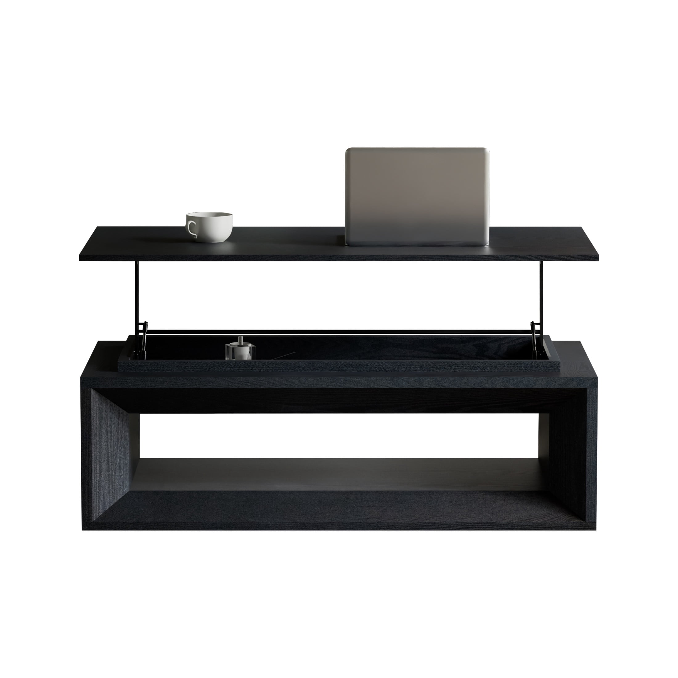Noble House Fraser 43.3" Modern Lift-Top Coffee Table with Hidden Storage, Adjustable Height for Living Room, Black