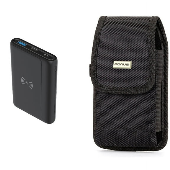 10000mAh Power Bank & Case Belt Clip for iPhone 15 Pro - Wireless Charging Backup Battery Portable Charger Slim and Swivel Holster Rugged Cover Z6G for iPhone 15 Pro (6.1")
