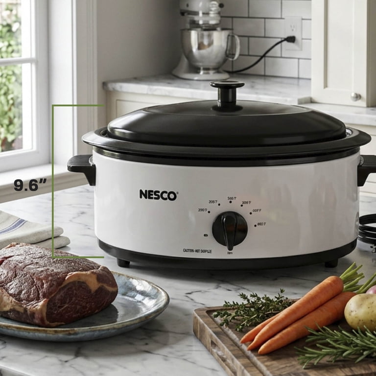 NESCO, Electric Roaster, 6 Qt. Ivory, Porcelain Coated Cook Well