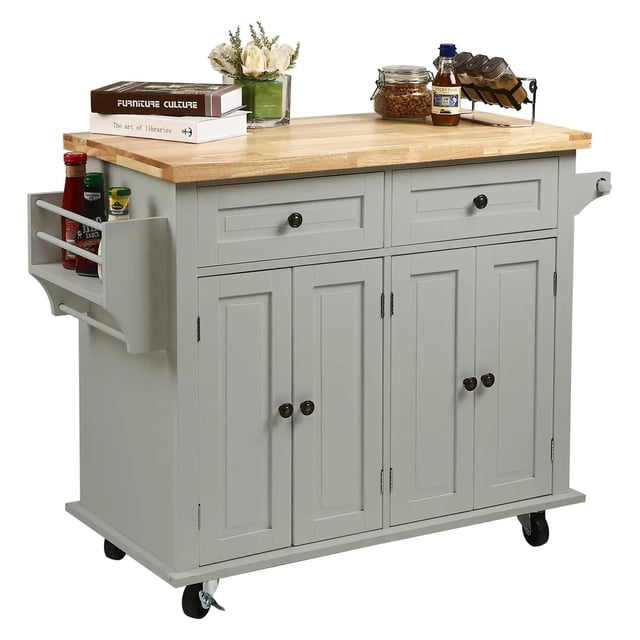 Kitchen Island Cart Kitchen Bar Serving Cart Rolling On Wheels Spice Rack Towel Holder Utility Storage Trolley With Drawers