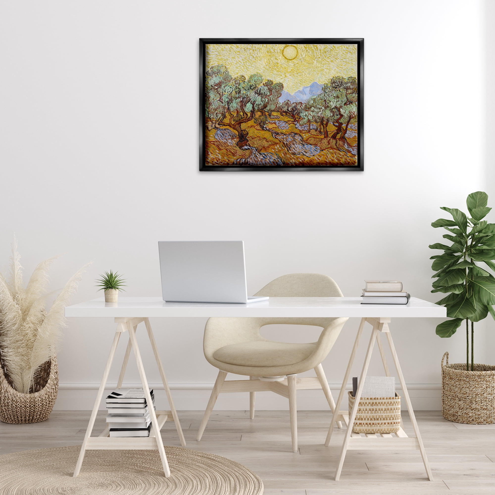 Stupell Industries Classic Van Gogh Olive Trees Landscape & Nature Painting Black Floater Framed Canvas Art Print Wall Art, 31 x 25