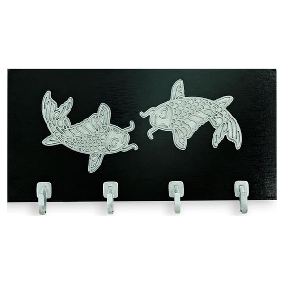 Porta Llaves Colsa Madera Negra Peces Koi Pewter Elegante Portallaves