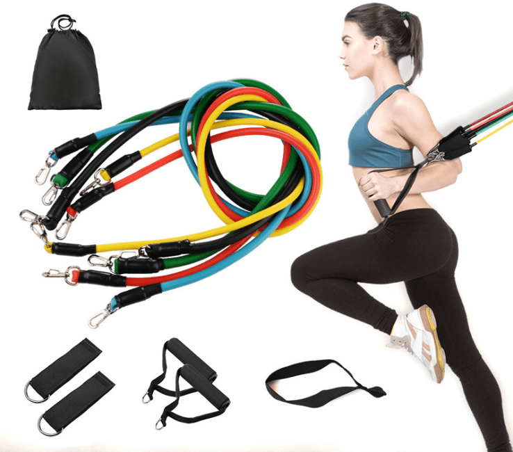 11Pcs Resistance Bands Set, 5 Stackable Exercise Bands Workout Bands with Door Anchor, 2 Foam Handle, 2 Metal Foot Ring & Carrying Case for Working Out, Physical Therapy, Gym Training, Yoga
