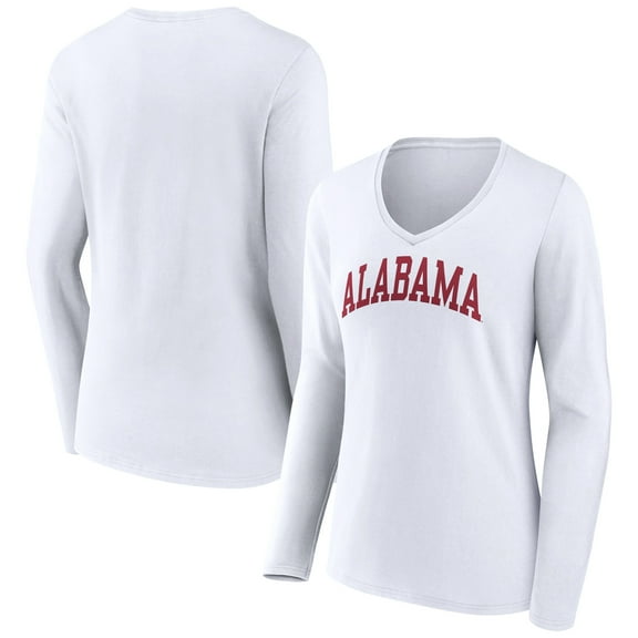 Women's White Alabama Crimson Tide Basic Arch Long Sleeve V-Neck T-Shirt