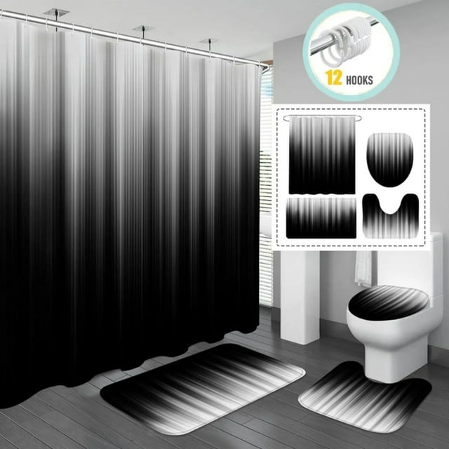Shower Curtain Set Toilet Bathroom Three Piece Set Under $25 Dusknt Modern Gradient Style 4 Piece Curtain and Bathroom Rug Shower Set Create an Elegant Bathroom, New Arrivals!