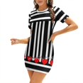 thumbnail image 1 of Robe Évasée à Rayures Noires et Blanches avec Cœurs Rouges, Design Mode, Grande Taille, Robe Ample, Rayures Noires, 1 of 5