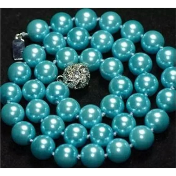 EOEMY Rare 10mm Light Blue South Sea Shell Pearl Necklace 18" Aaa##Qf337